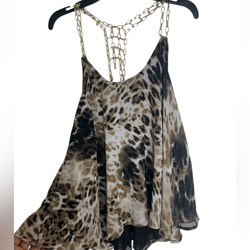 XOXO Animal Print Chain-Strap Cami in Brown and Black